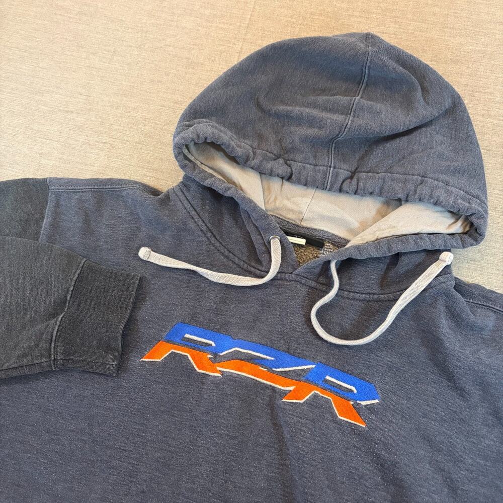 Polaris RZR Logo Hoodie Size L Gray Blue Orange Pullover Sweatshirt y2k Style